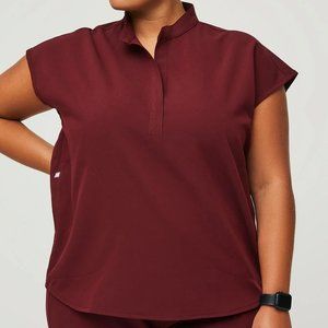Burgundy Rafaela - Mandarin Collar Scrub Top
